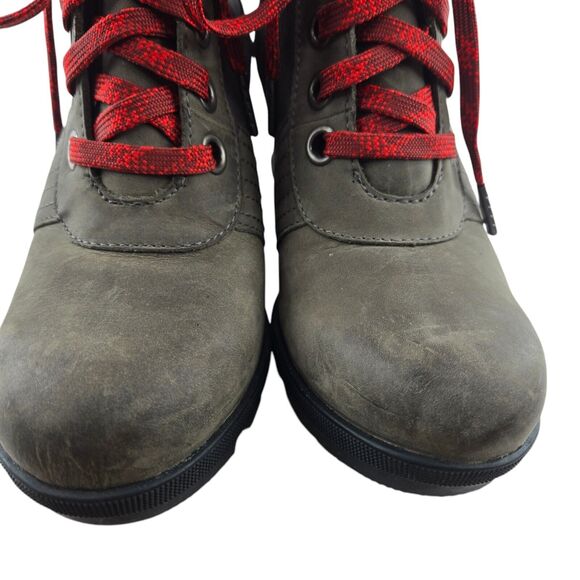 Sorel Lexie Wedge Boots Womens 7 Gray Suede And Canvas Red Laces City Trendy - Picture 4 of 11